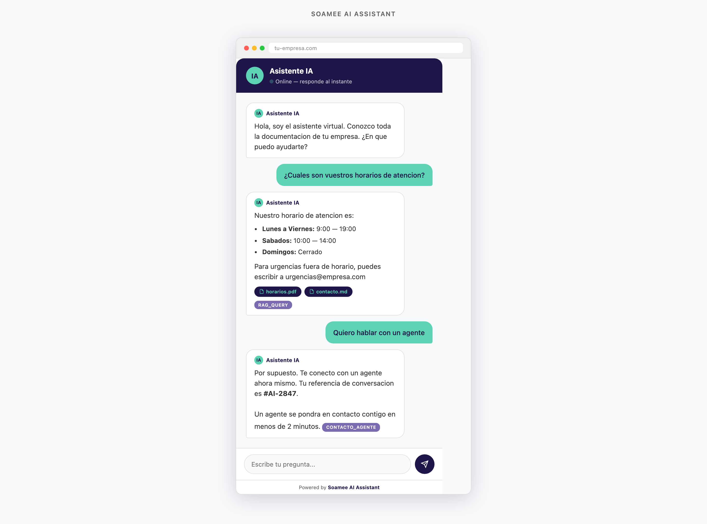 Soamee AI Assistant — intelligent RAG chatbot answering queries with verifiable sources