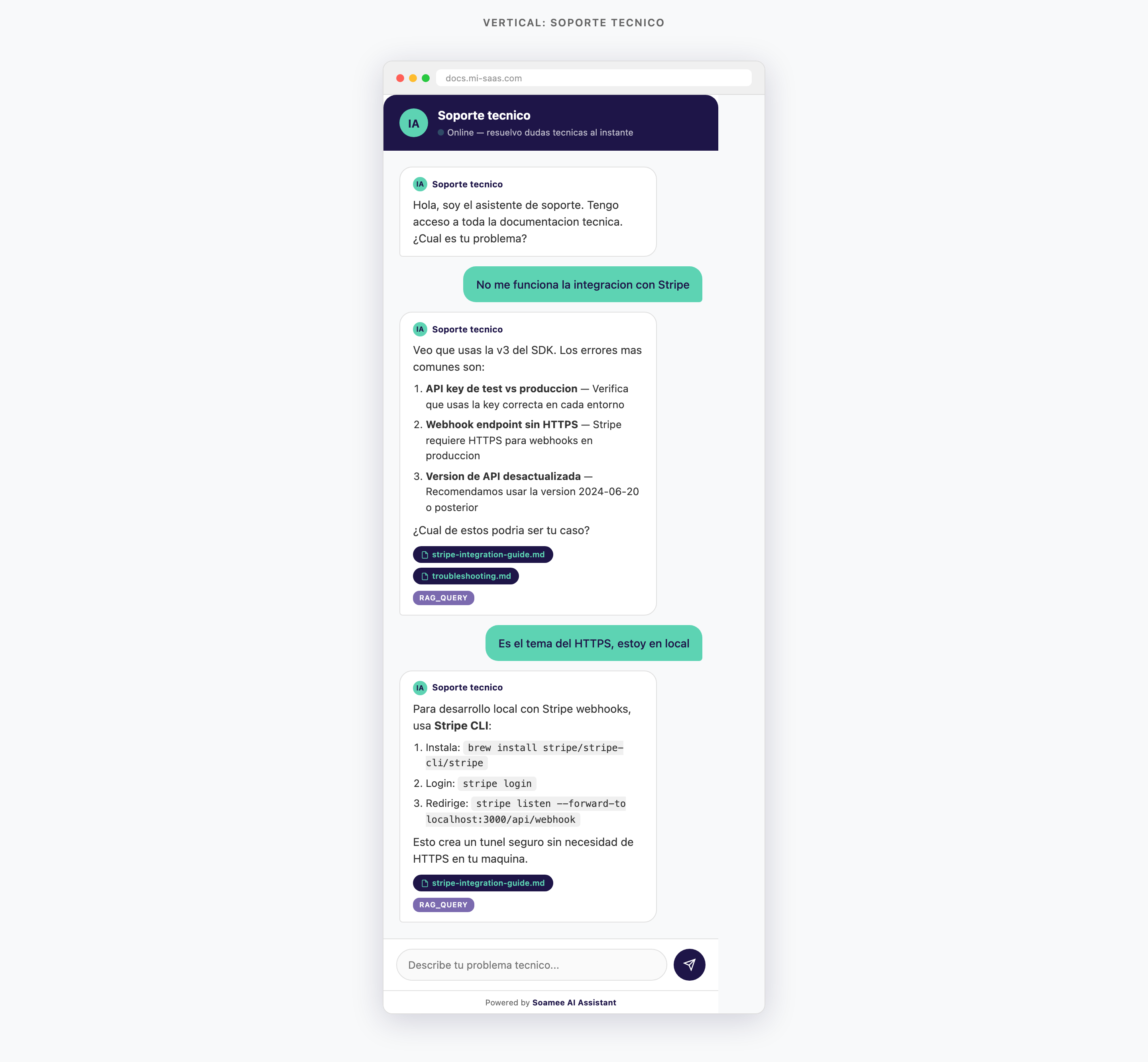 Chatbot IA para soporte técnico resolviendo incidencias con documentación y guías técnicas